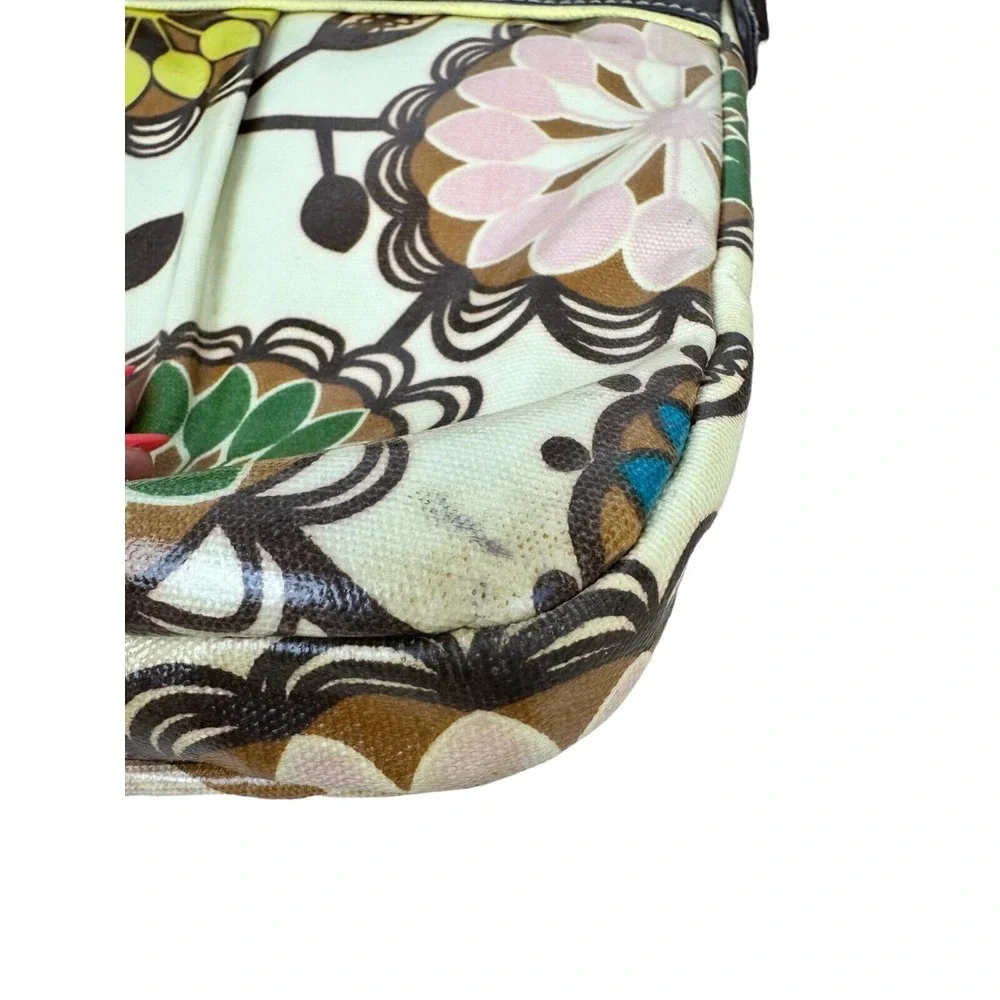 FOSSIL Key Per Gray Canvas Coated Glossy‎ Flower Scene Messenger Laptop Bag